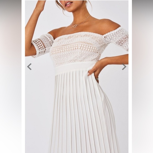 Little Mistress Baby Blue “Ellen” Crochet Lace Bardot Midaxi Dress - Picture 4 of 10